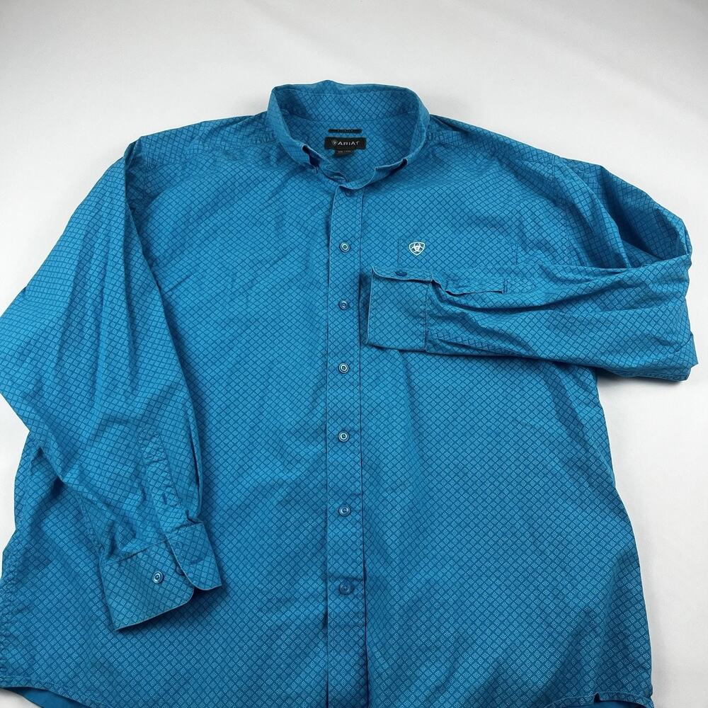 Ariat Button Down Shirt Mens XL Blue Paisley Fitted Stretch Western Cowboy